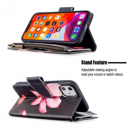 Fodral För iPhone 11 Ficka Med Dragkedja För Blommor