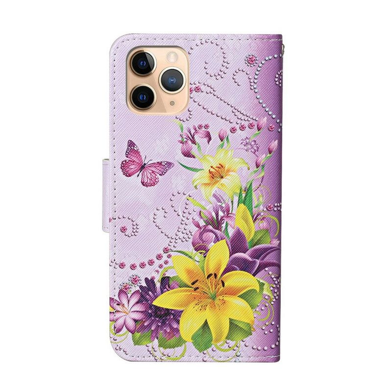 Fodral För iPhone 12 Pro Max Mästerliga Blommor Med Rem