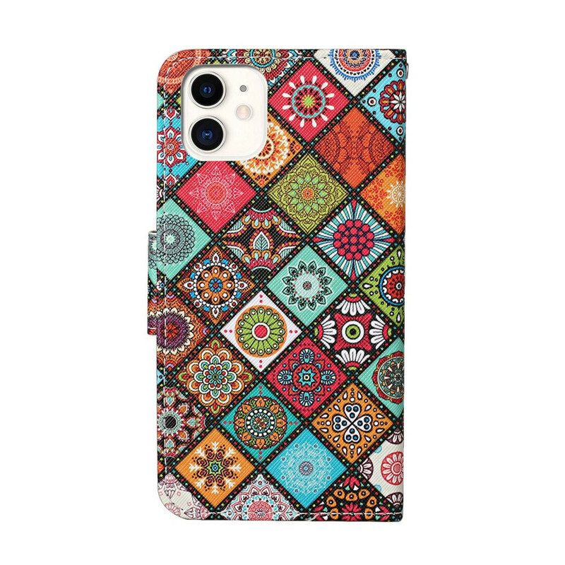 Fodral För iPhone 12 / 12 Pro Patchwork-mandalas Med Snodd