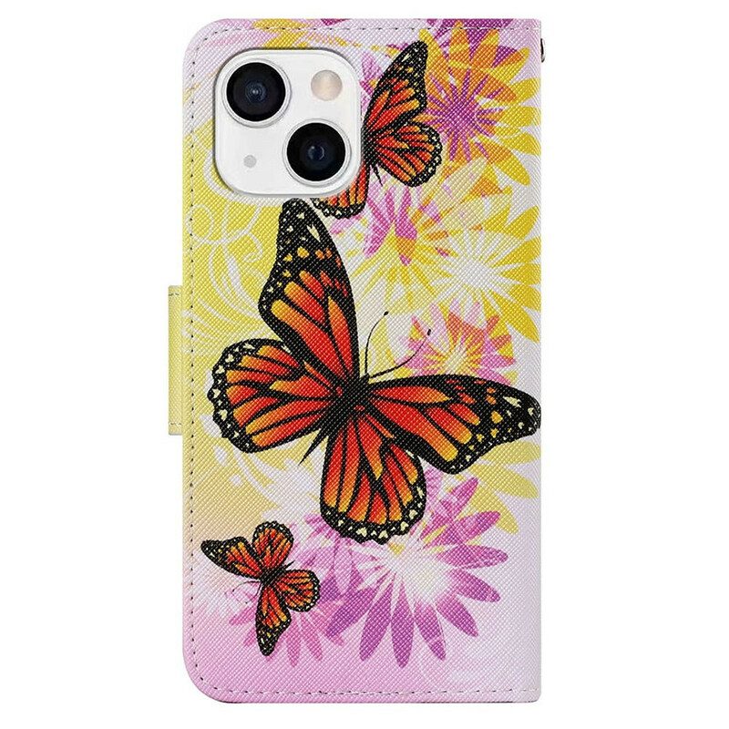 Fodral För iPhone 13 Fjärilar Och Sommarblommor