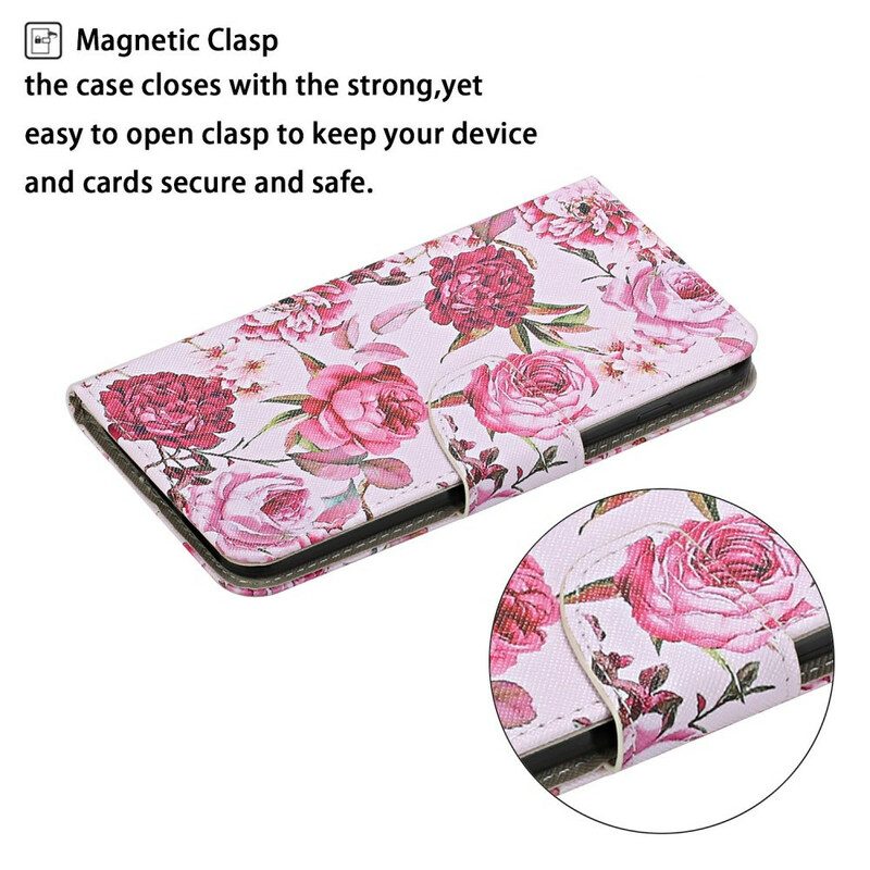 Fodral För iPhone 13 Mästerliga Blommor Med Rem