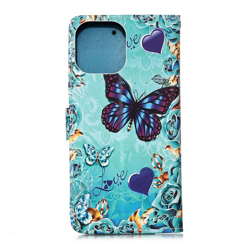 Fodral För iPhone 13 Mini Med Kedjar Älskar Fjärilar Strappy