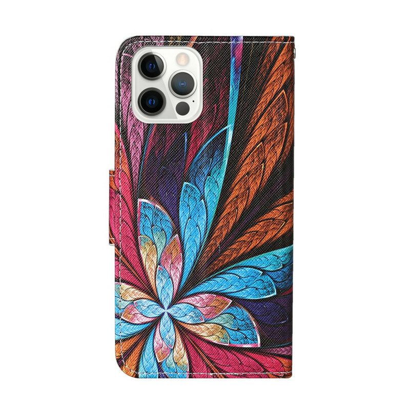 Fodral För iPhone 13 Pro Färgglada Löv Med Snodd