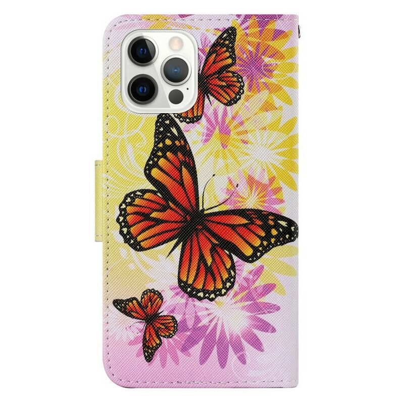 Fodral För iPhone 13 Pro Fjärilar Och Sommarblommor