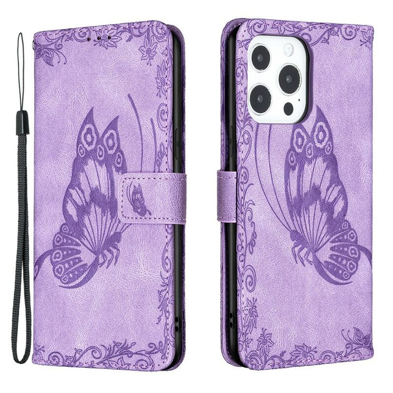 Fodral För iPhone 13 Pro Max Med Kedjar Barock Strappy Butterfly