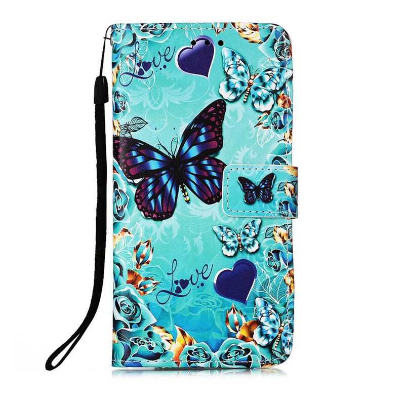 Fodral För iPhone 13 Pro Med Kedjar Älskar Fjärilar Strappy