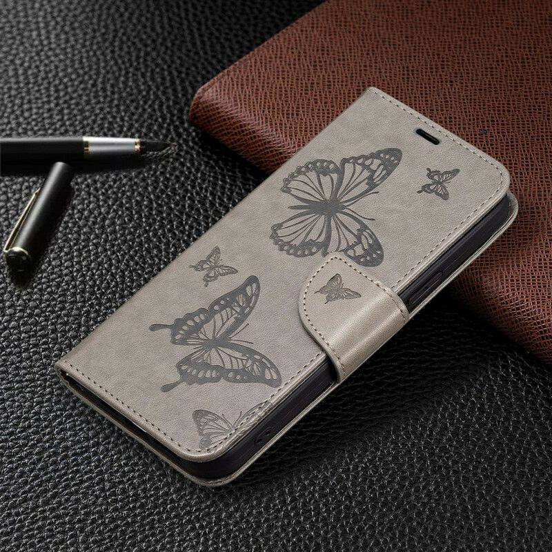 Fodral För iPhone 13 Pro Med Kedjar Fjärilar Tryckt Rem