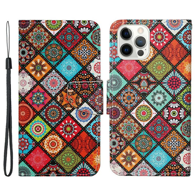 Fodral För iPhone 13 Pro Patchwork-mandalas Med Snodd