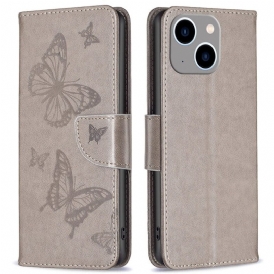 Fodral För iPhone 14 Plus Med Kedjar Fjärilar Tryckt Rem