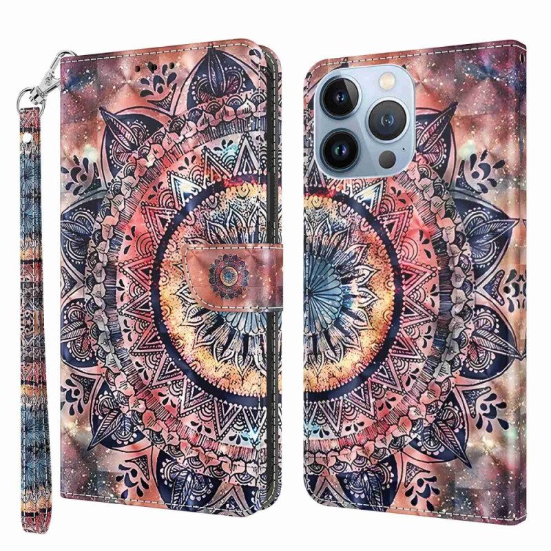 Fodral För iPhone 14 Pro Med Kedjar Färgglad Strappy Mandala