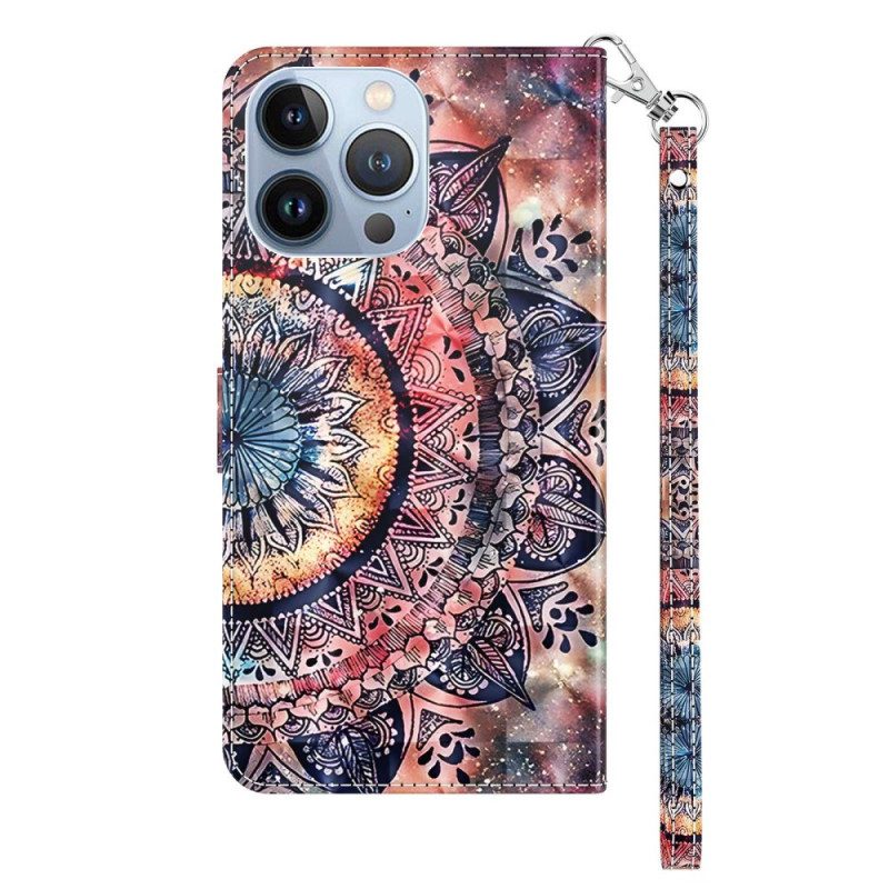 Fodral För iPhone 14 Pro Med Kedjar Färgglad Strappy Mandala