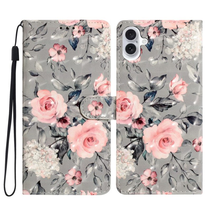 Fodral För iPhone 16 Blommönster Med Rem