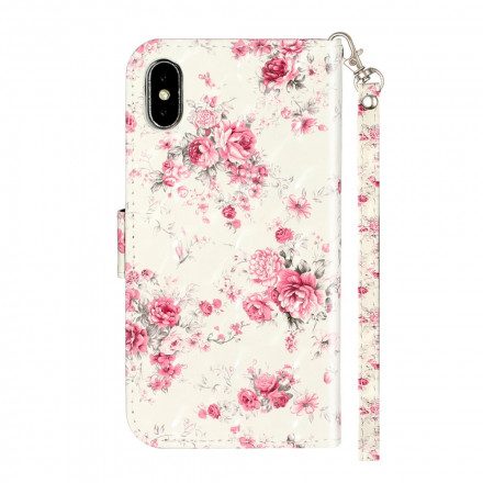 Fodral För iPhone X / XS Med Kedjar Blommor Ljusa Fläckar Med Rem