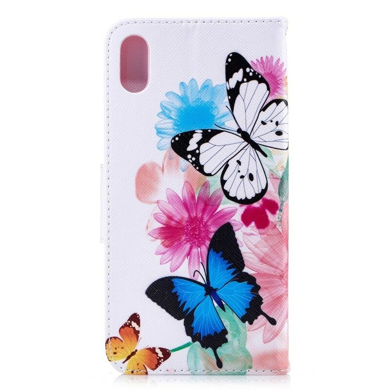 Fodral För iPhone XS Max Målade Fjärilar Och Blommor
