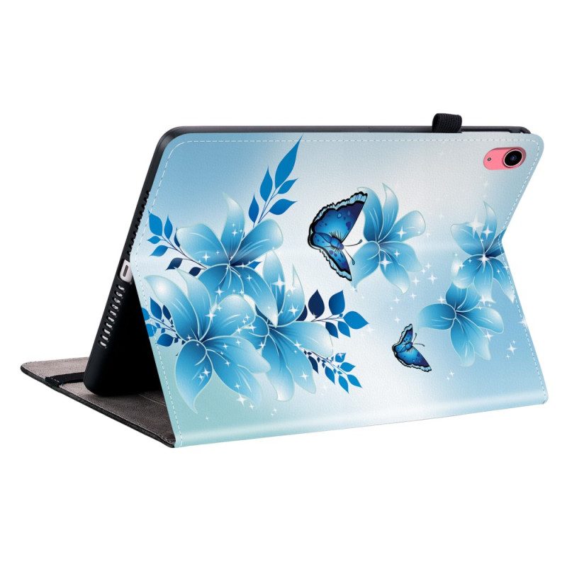 Fodral iPad (2025) Blå Fjärilar Och Blommor