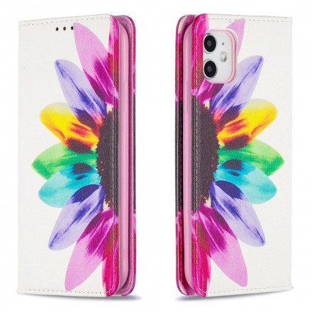 Folio-fodral För iPhone 11 Läderfodral Akvarellblomma