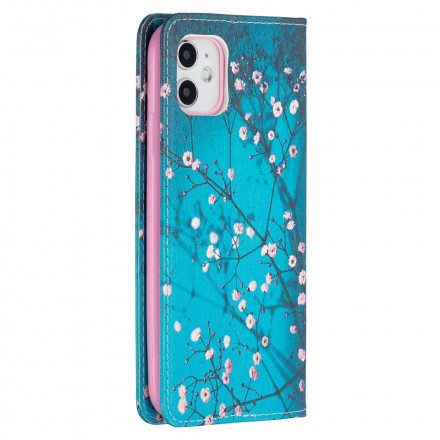 Folio-fodral För iPhone 11 Läderfodral Blommande Grenar