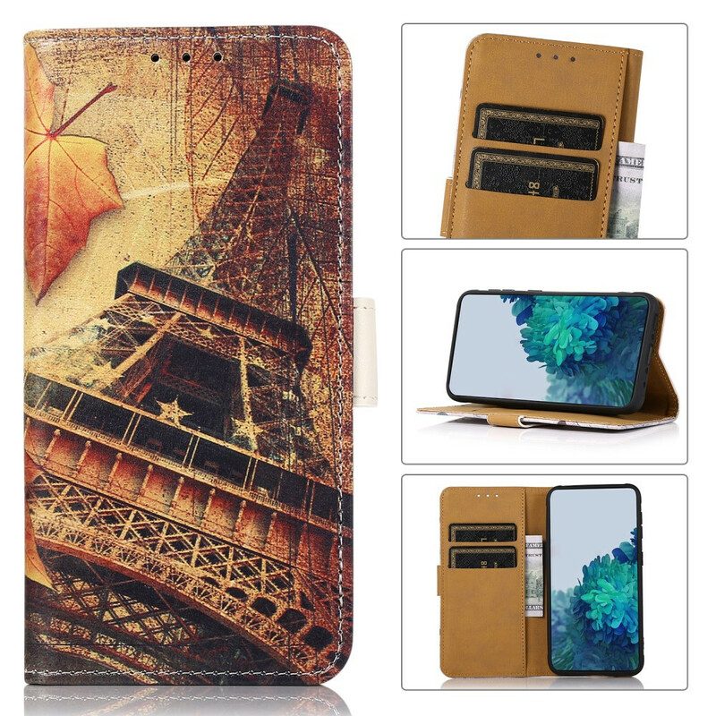 Folio-fodral För iPhone 13 Eiffeltornet På Hösten