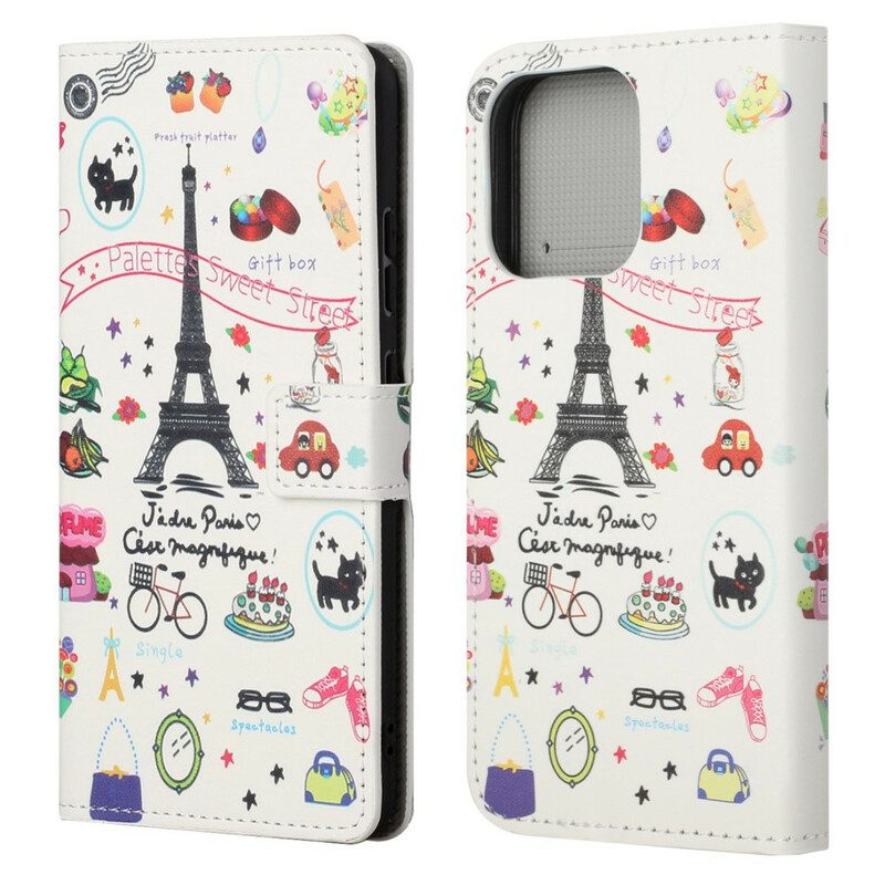 Folio-fodral För iPhone 13 Jag Älskar Paris