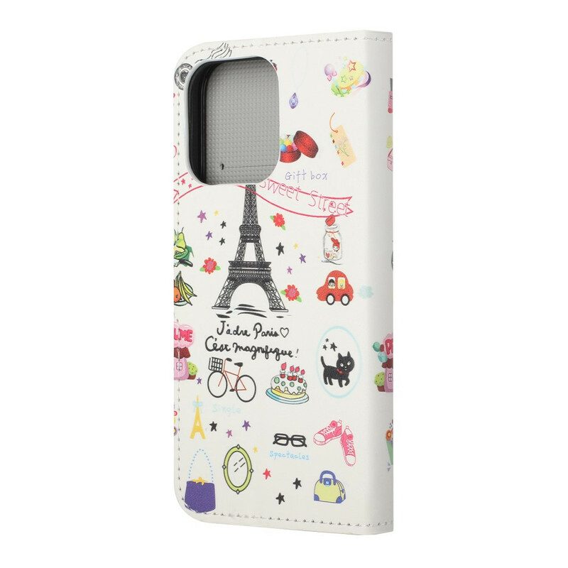 Folio-fodral För iPhone 13 Jag Älskar Paris