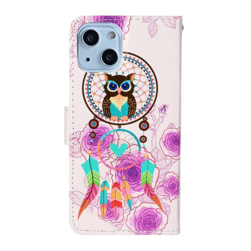 Folio-fodral För iPhone 13 Mini Med Kedjar Thong Owl Mandala