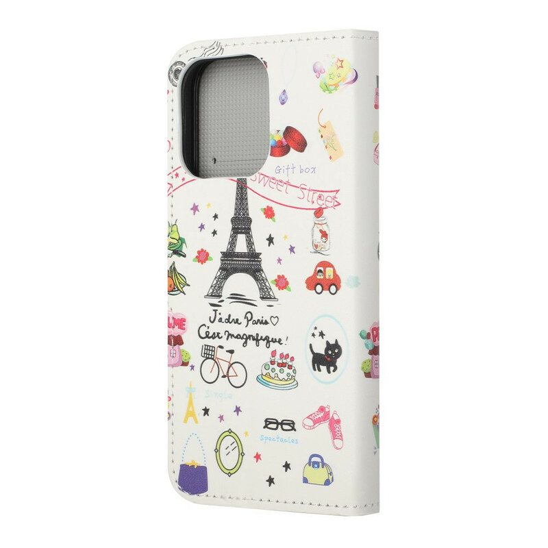 Folio-fodral För iPhone 13 Pro Jag Älskar Paris