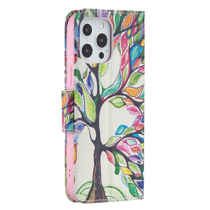 Folio-fodral För iPhone 13 Pro Max Färgat Träd