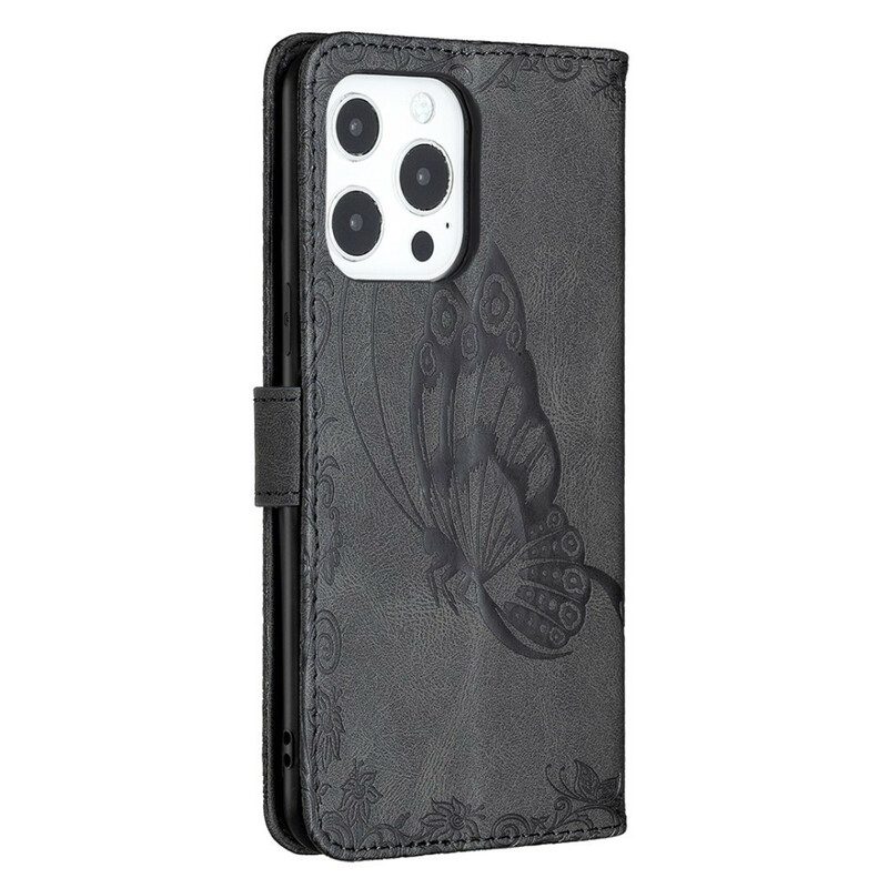 Folio-fodral För iPhone 13 Pro Med Kedjar Barock Strappy Butterfly