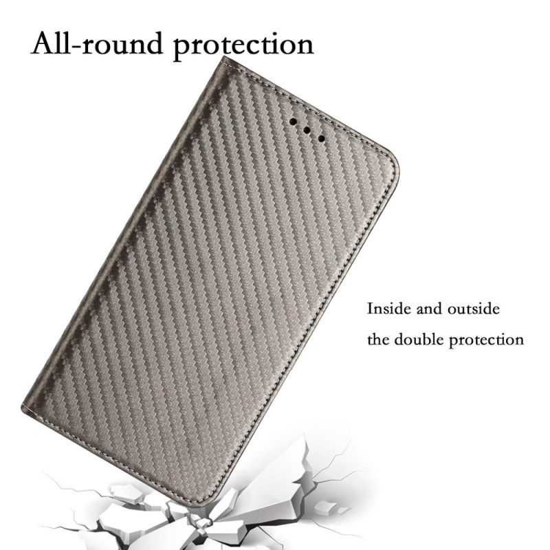 Folio-fodral För iPhone 14 Med Kedjar Läderfodral Carbon Fiber Band Style