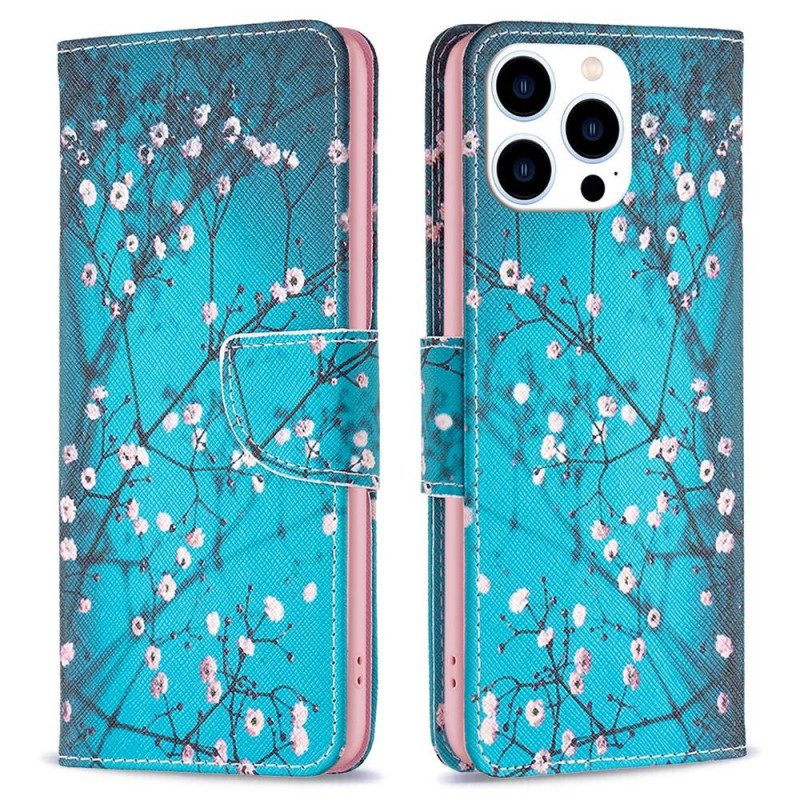 Folio-fodral För iPhone 14 Pro Blommande Grenar