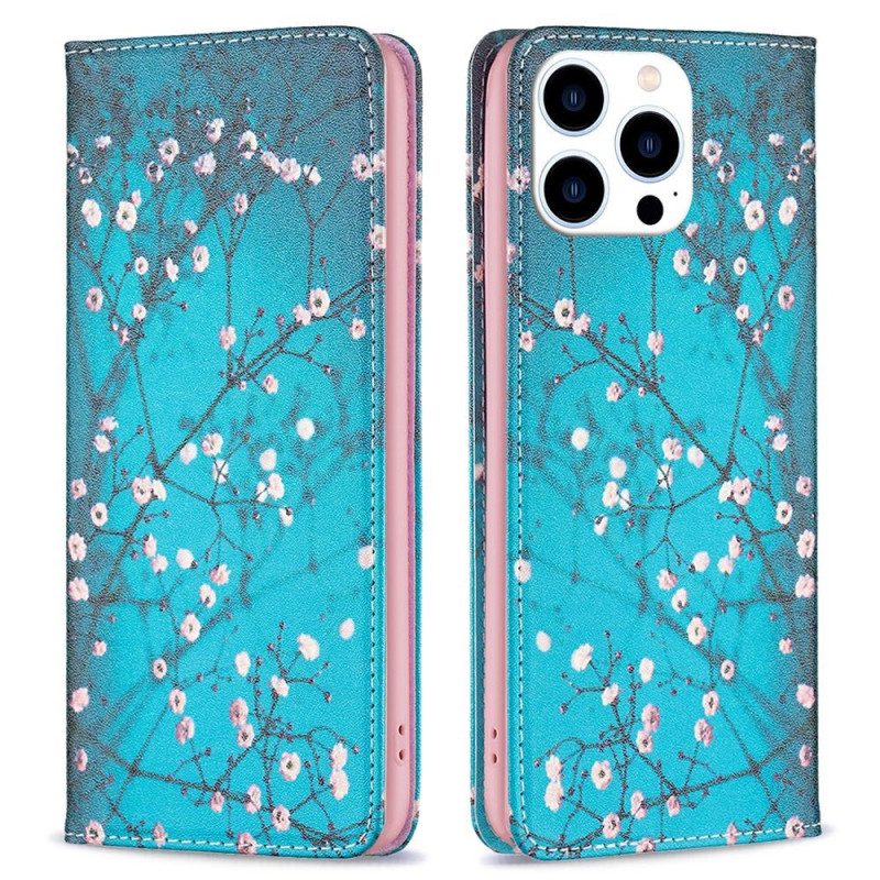 Folio-fodral För iPhone 14 Pro Läderfodral Blomster