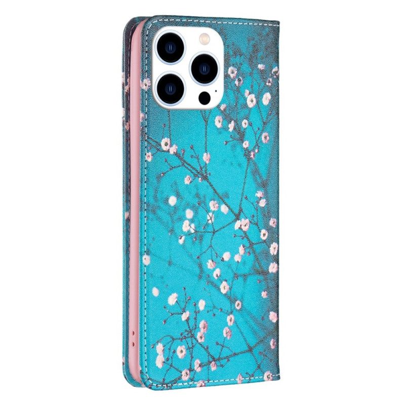 Folio-fodral För iPhone 14 Pro Läderfodral Blomster