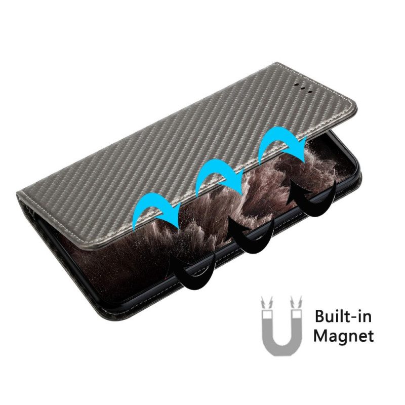 Folio-fodral För iPhone 14 Pro Med Kedjar Läderfodral Carbon Fiber Strap Style