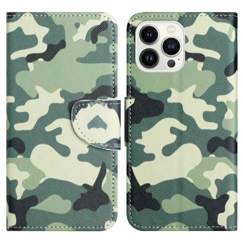 Folio-fodral För iPhone 14 Pro Militärt Kamouflage