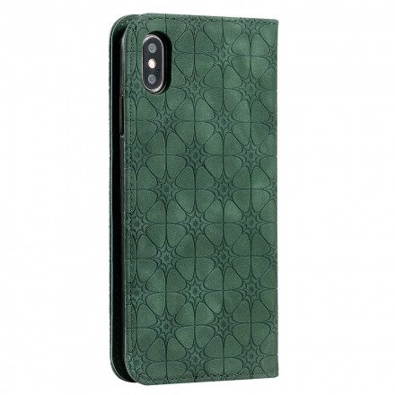 Folio-fodral För iPhone XS Max Läderfodral Barockblommor