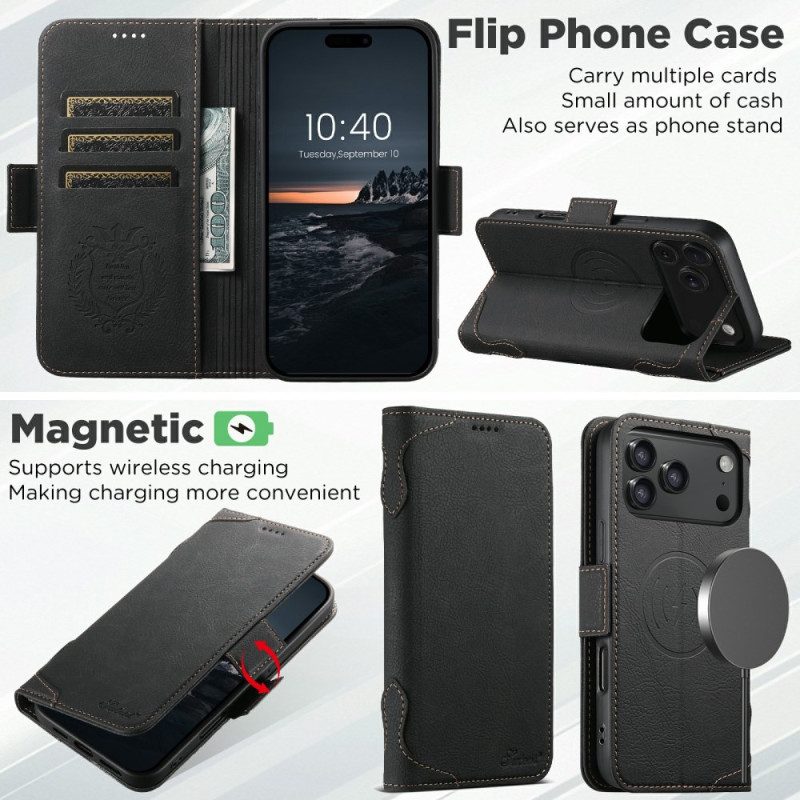 Folio-fodral iPhone 17 Pro Magsafe-kompatibelt Litchi-tyg