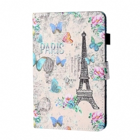Läderfodral För iPad Mini 6 (2021) Fjärilar I Eiffeltornet