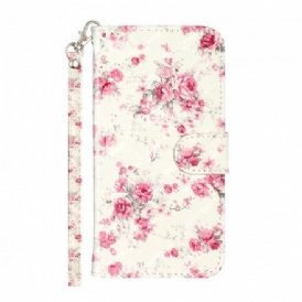 Läderfodral För iPhone 11 Pro Max Med Kedjar Blommor Ljusa Fläckar Med Rem