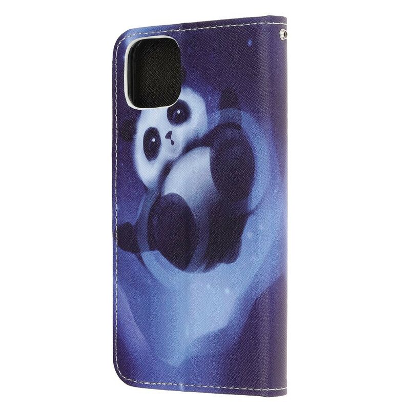 Läderfodral För iPhone 12 Mini Med Kedjar Thong Space Panda