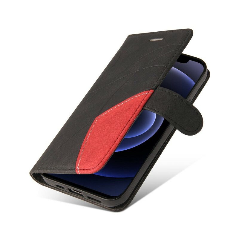 Läderfodral För iPhone 12 Mini Tvåfärgad Design Konstläder