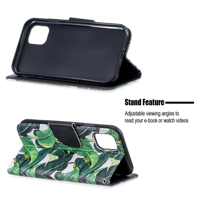 Läderfodral För iPhone 12 / 12 Pro Med Kedjar Tropiska Lövband