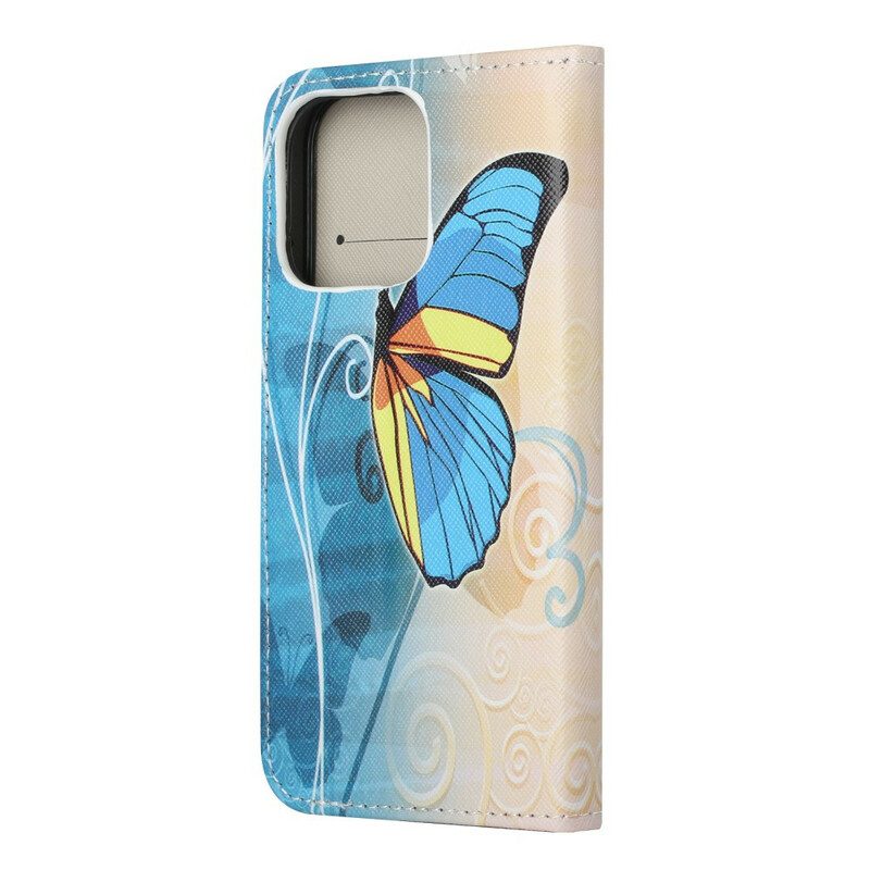 Läderfodral För iPhone 13 Fjärilar