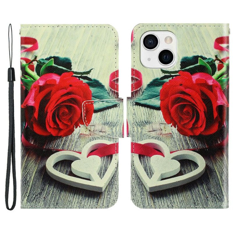 Läderfodral För iPhone 13 Med Kedjar Romantic Strappy Rose