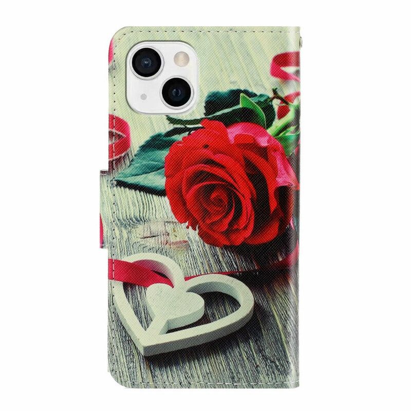 Läderfodral För iPhone 13 Med Kedjar Romantic Strappy Rose