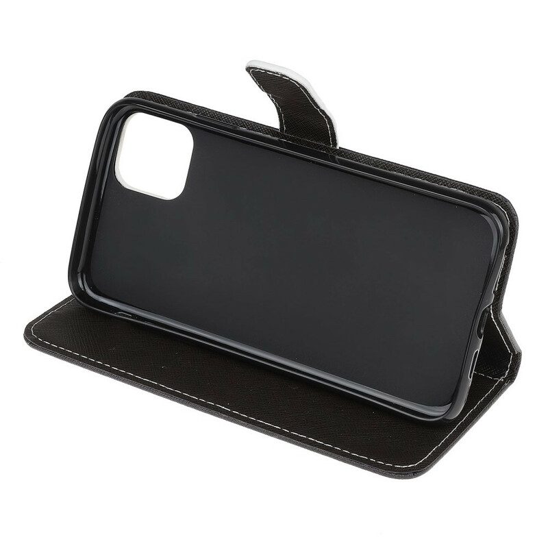 Läderfodral För iPhone 13 Mini Med Kedjar Svarta Kattögon Med Rem