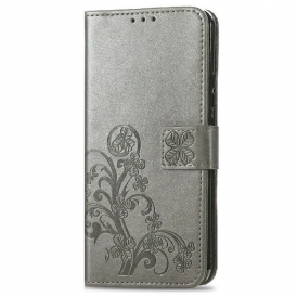 Läderfodral För iPhone 13 Mini Med Kedjar Thongfjärilar Och Blommor