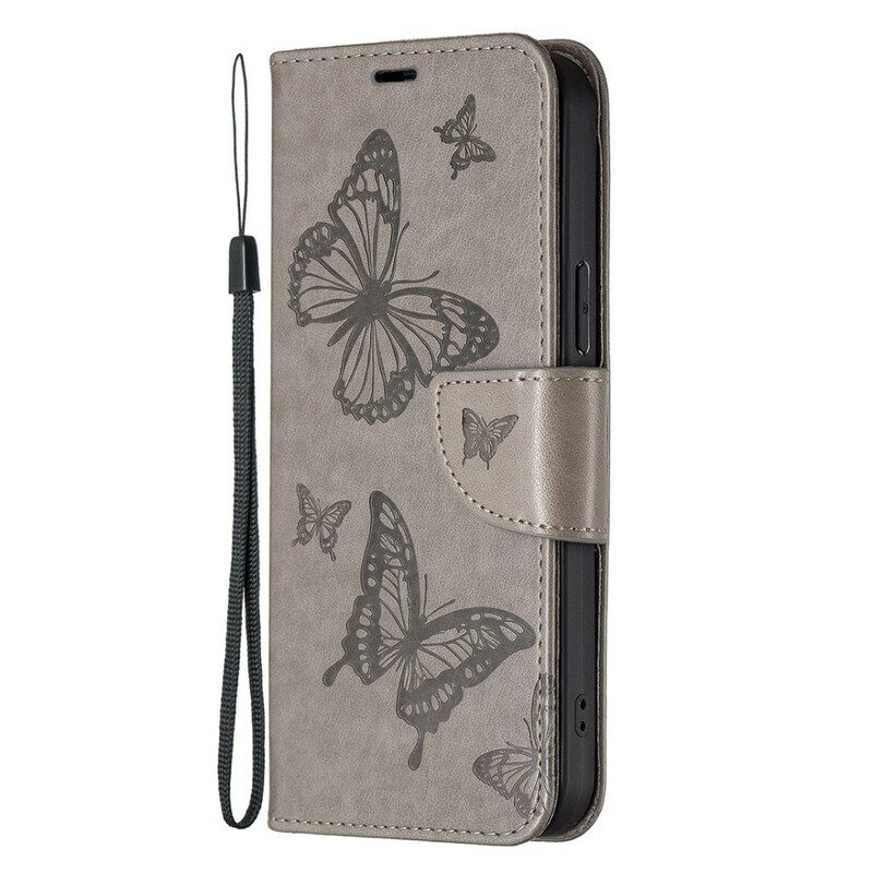 Läderfodral För iPhone 13 Pro Max Folio-fodral Fjärilar Och Sned Klaff
