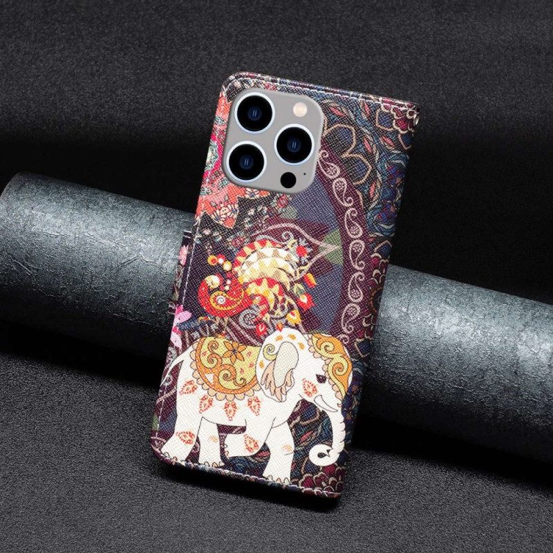 Läderfodral För iPhone 14 Pro Max Indisk Elefant
