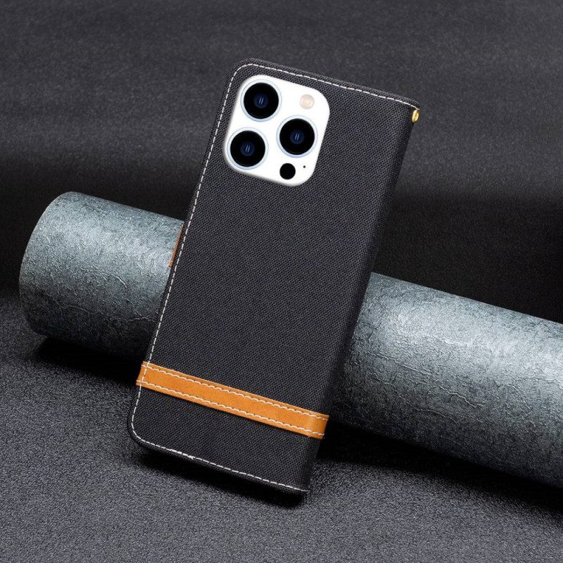 Läderfodral För iPhone 14 Pro Med Kedjar Tyg- Och Lädereffektrem