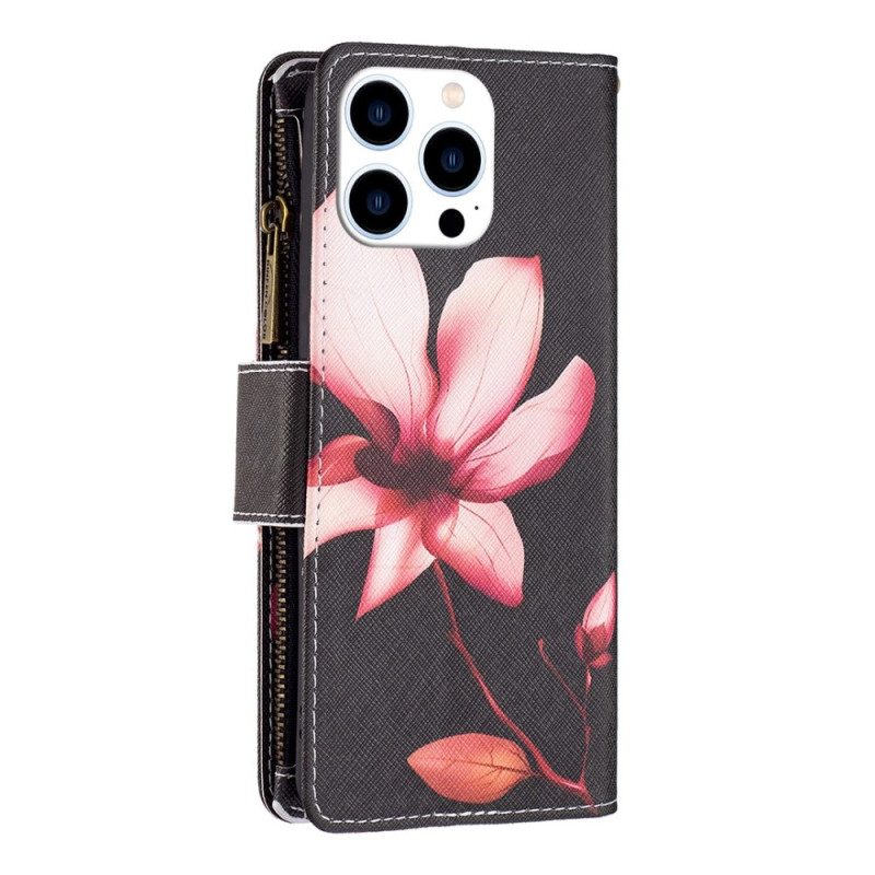 Läderfodral För iPhone 14 Pro Plånboksfodral Blomsterplånbok